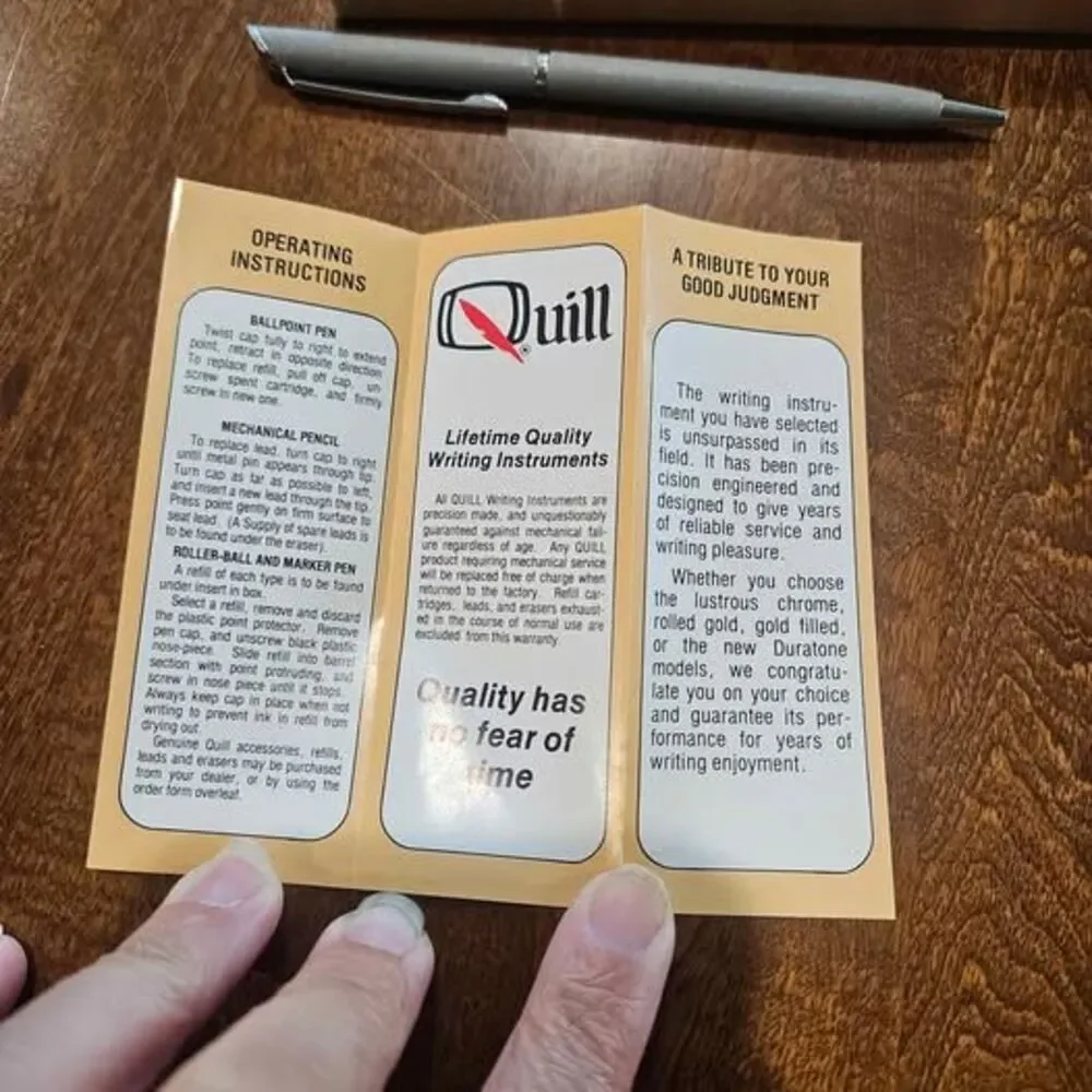 Quill ballpoint pen set with box lifetime guarantee. Needs new ink